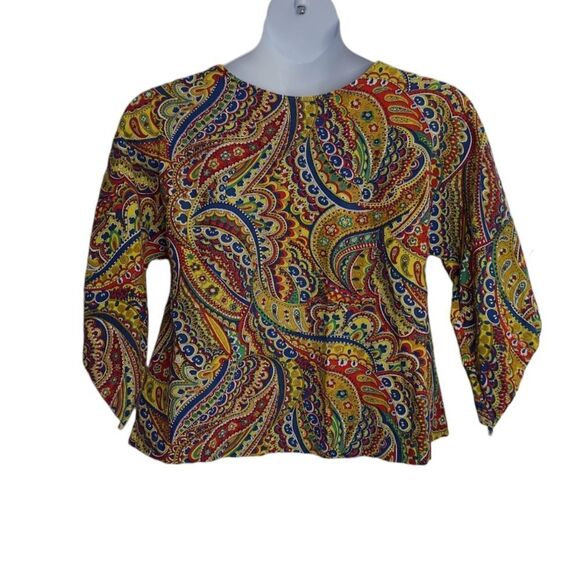 VINTAGE‎ 70s handmade button up paisley clowncore boxy top M - Picture 3 of 8